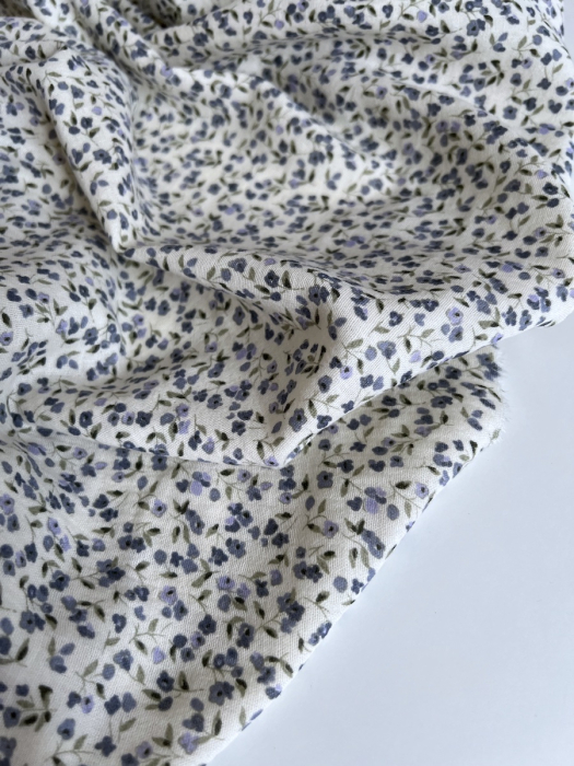 Mila - Double gaze de coton coloris fond écru imprimé fleuri Tissus issus de l'agriculture biologique  - 10