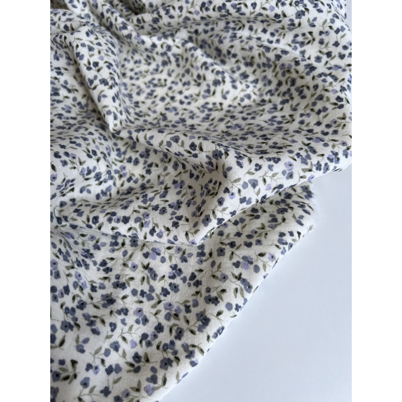 Mila - Double gaze de coton coloris fond écru imprimé fleuri Tissus issus de l'agriculture biologique  - 10