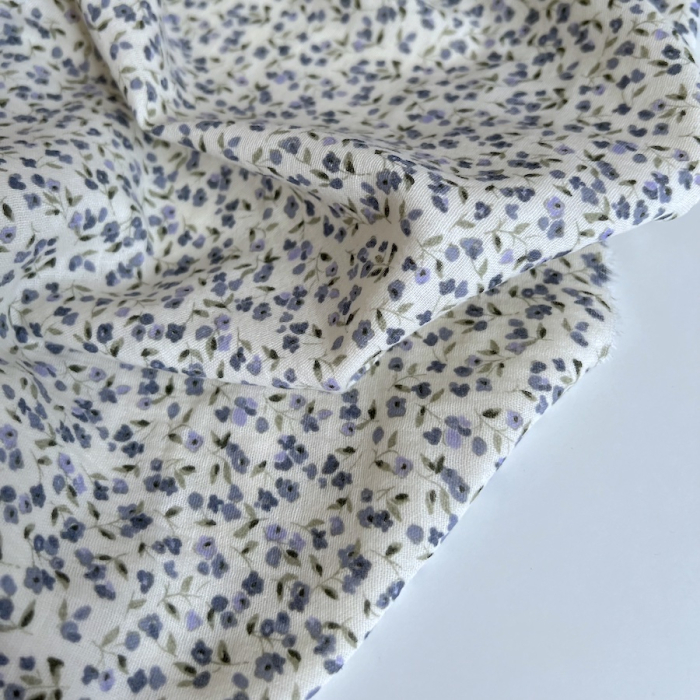 Mila - Double gaze de coton coloris fond écru imprimé fleuri Tissus issus de l'agriculture biologique  - 11