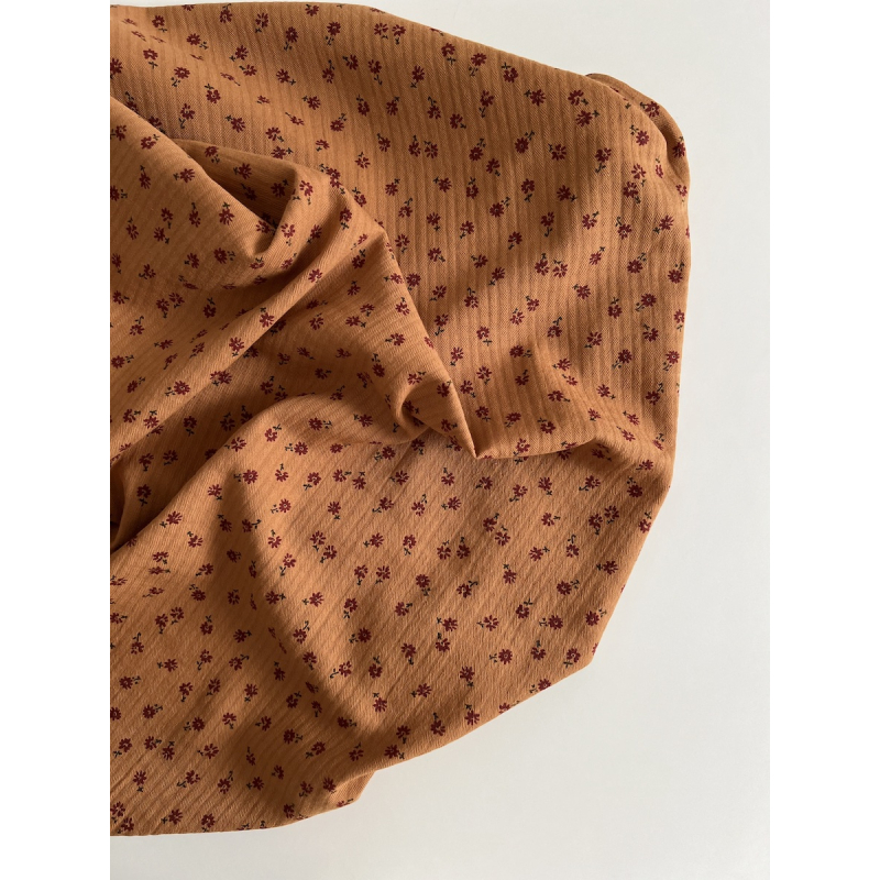 Erika - Seersucker / Coton gaufré doux fond écureuil motif fleuri Batikou - 2