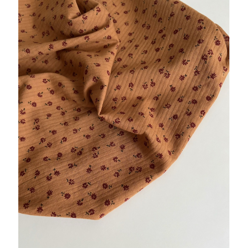 Erika - Seersucker / Coton gaufré doux fond écureuil motif fleuri Batikou - 3