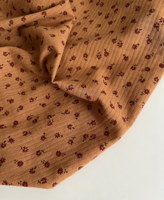 Erika - Seersucker / Coton gaufré doux fond écureuil motif fleuri Batikou - 4