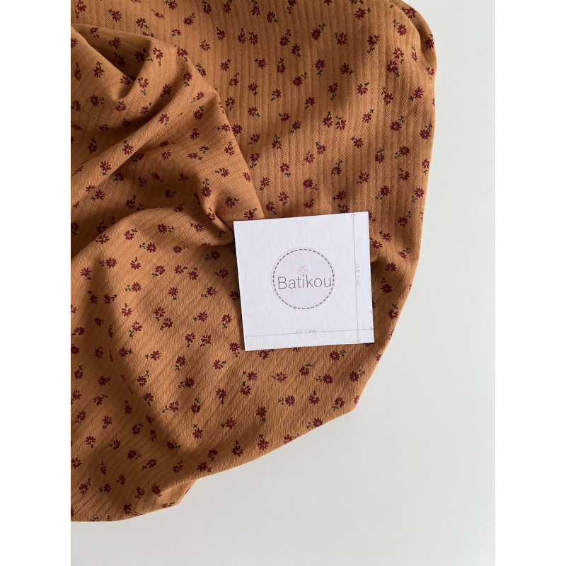 Erika - Seersucker / Coton gaufré doux fond écureuil motif fleuri Batikou - 5