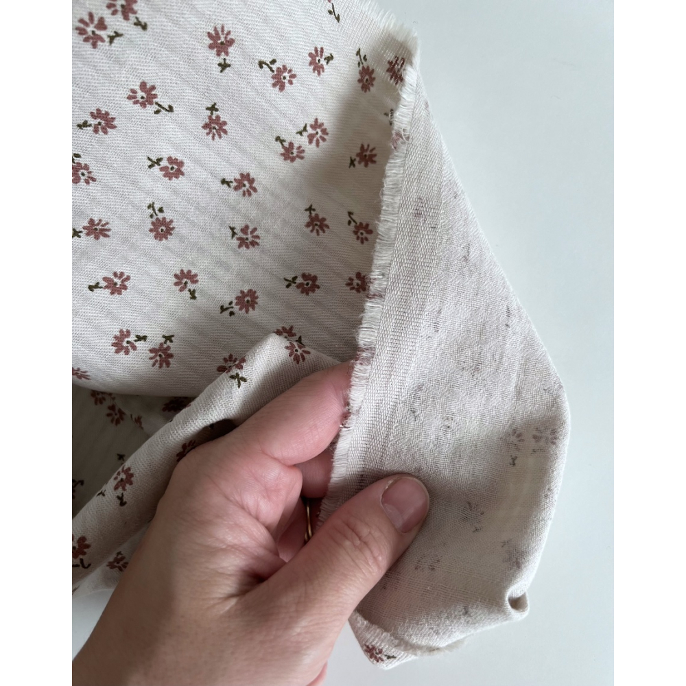 Erika - Seersucker / Coton gaufré doux fond grège motif fleuri Batikou - 3