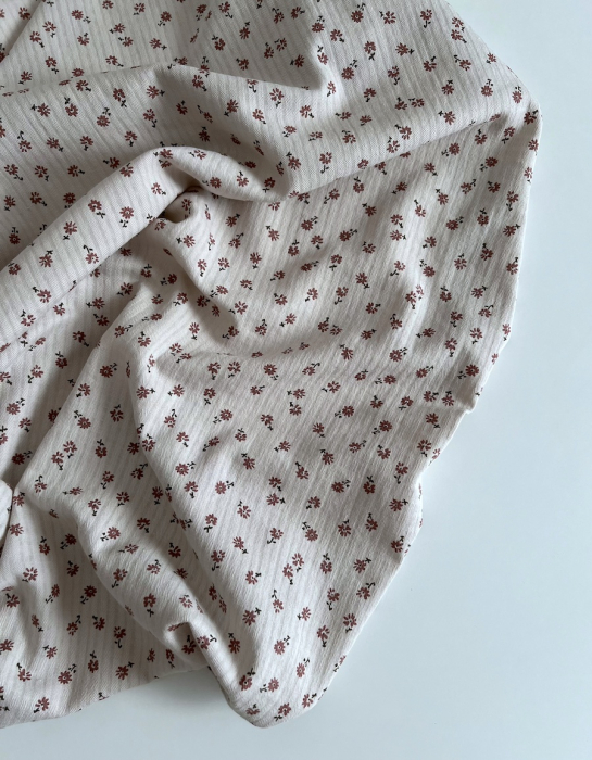 Erika - Seersucker / Coton gaufré doux fond grège motif fleuri Batikou - 4