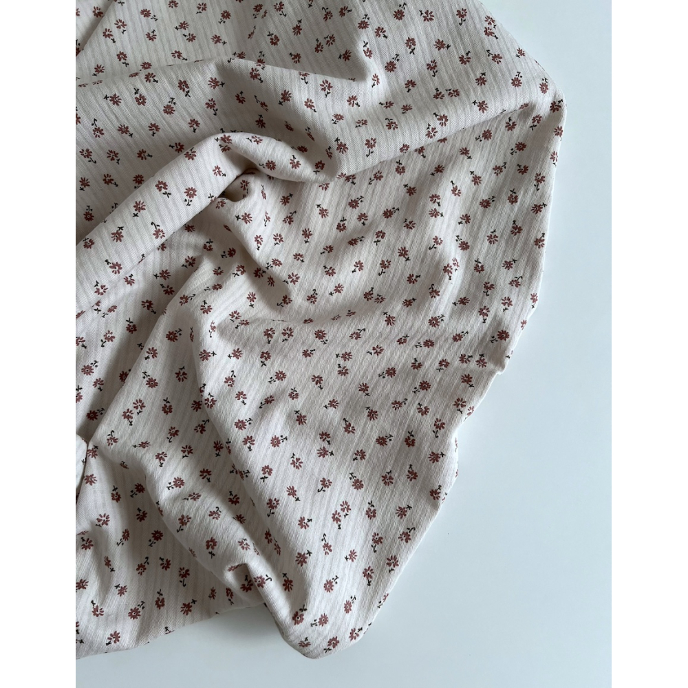 Erika - Seersucker / Coton gaufré doux fond grège motif fleuri Batikou - 4