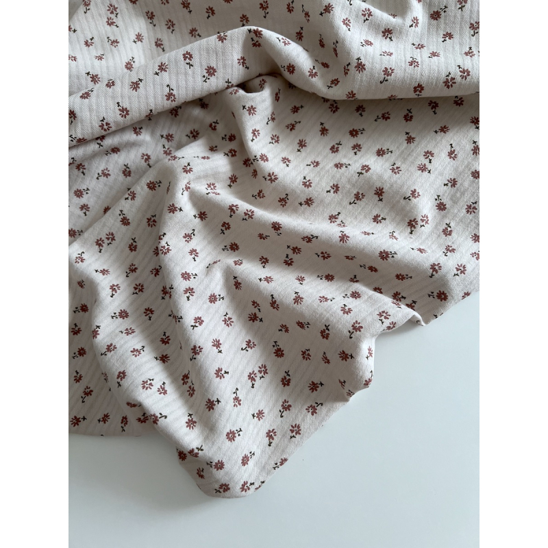 Erika - Seersucker / Coton gaufré doux fond grège motif fleuri Batikou - 5