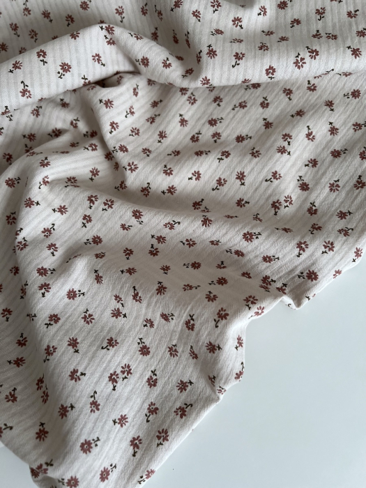 Erika - Seersucker / Coton gaufré doux fond grège motif fleuri Batikou - 6