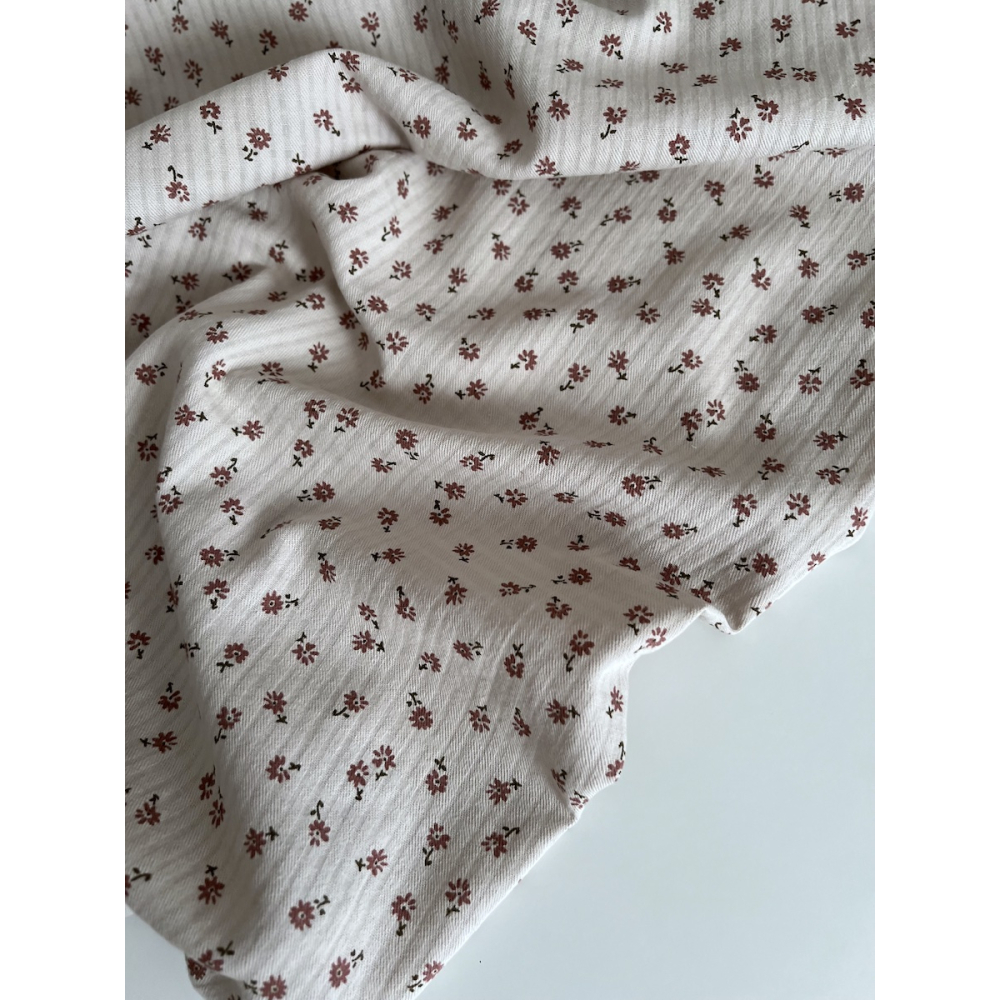 Erika - Seersucker / Coton gaufré doux fond grège motif fleuri Batikou - 6