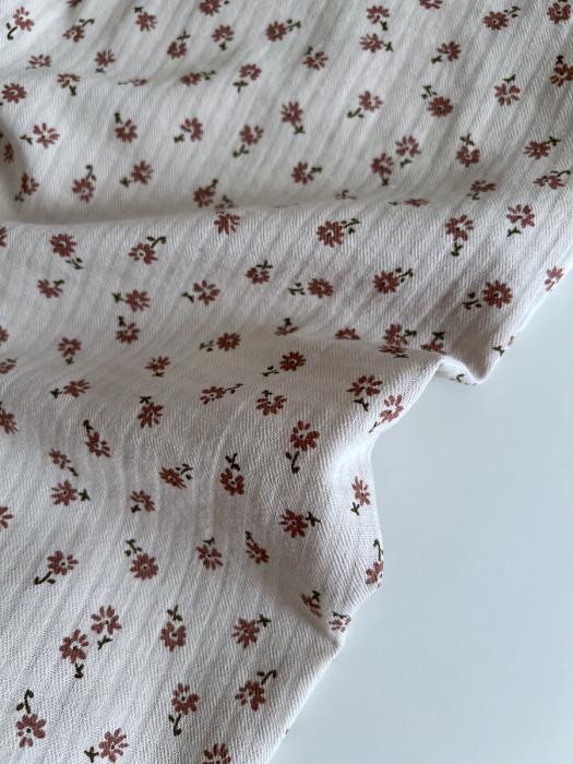 Erika - Seersucker / Coton gaufré doux fond grège motif fleuri Batikou - 7