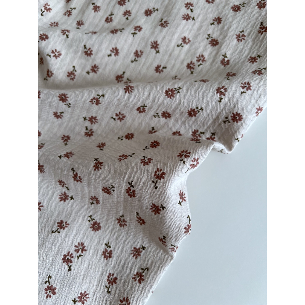 Erika - Seersucker / Coton gaufré doux fond grège motif fleuri Batikou - 7