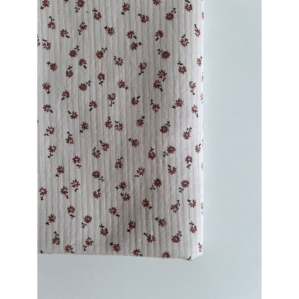 Erika - Seersucker / Coton gaufré doux fond grège motif fleuri Batikou - 10