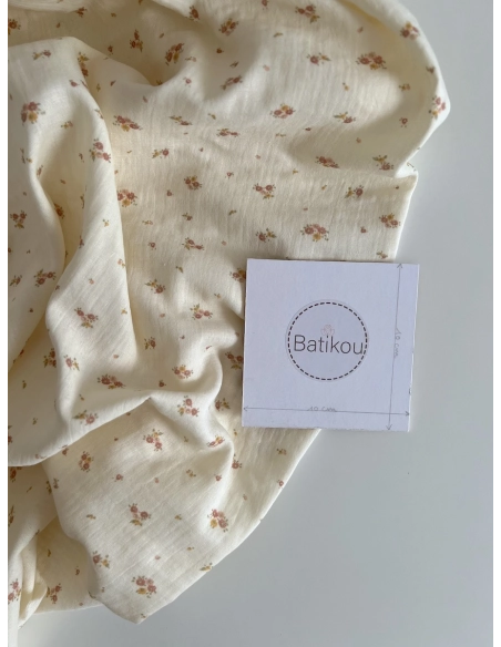 Aminata - Double gaze de coton coloris fond écru imprimé fleuri Tissus issus de l'agriculture biologique  - 5