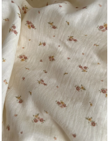 Aminata - Double gaze de coton coloris fond écru imprimé fleuri Tissus issus de l'agriculture biologique  - 6