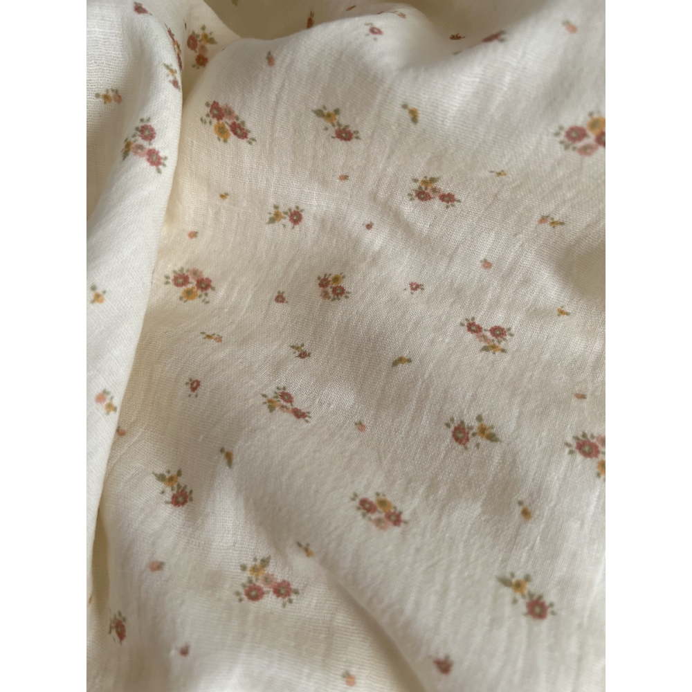 Aminata - Double gaze de coton coloris fond écru imprimé fleuri Tissus issus de l'agriculture biologique  - 6