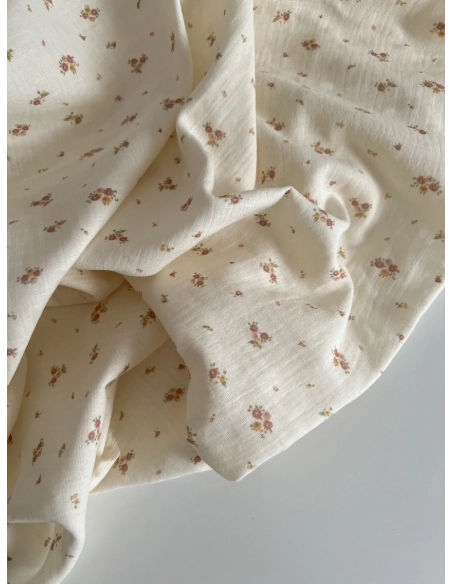 Aminata - Double gaze de coton coloris fond écru imprimé fleuri Tissus issus de l'agriculture biologique  - 9