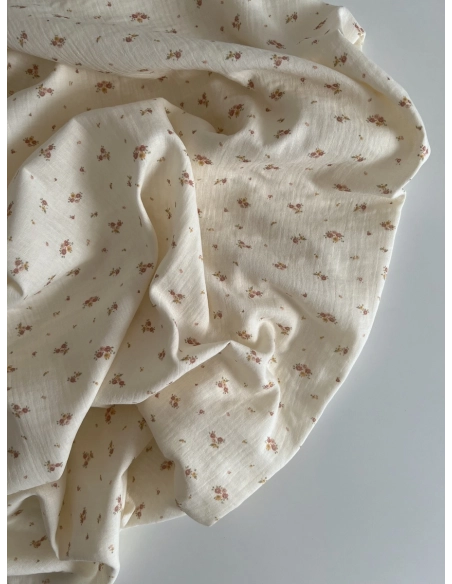 Aminata - Double gaze de coton coloris fond écru imprimé fleuri Tissus issus de l'agriculture biologique  - 10