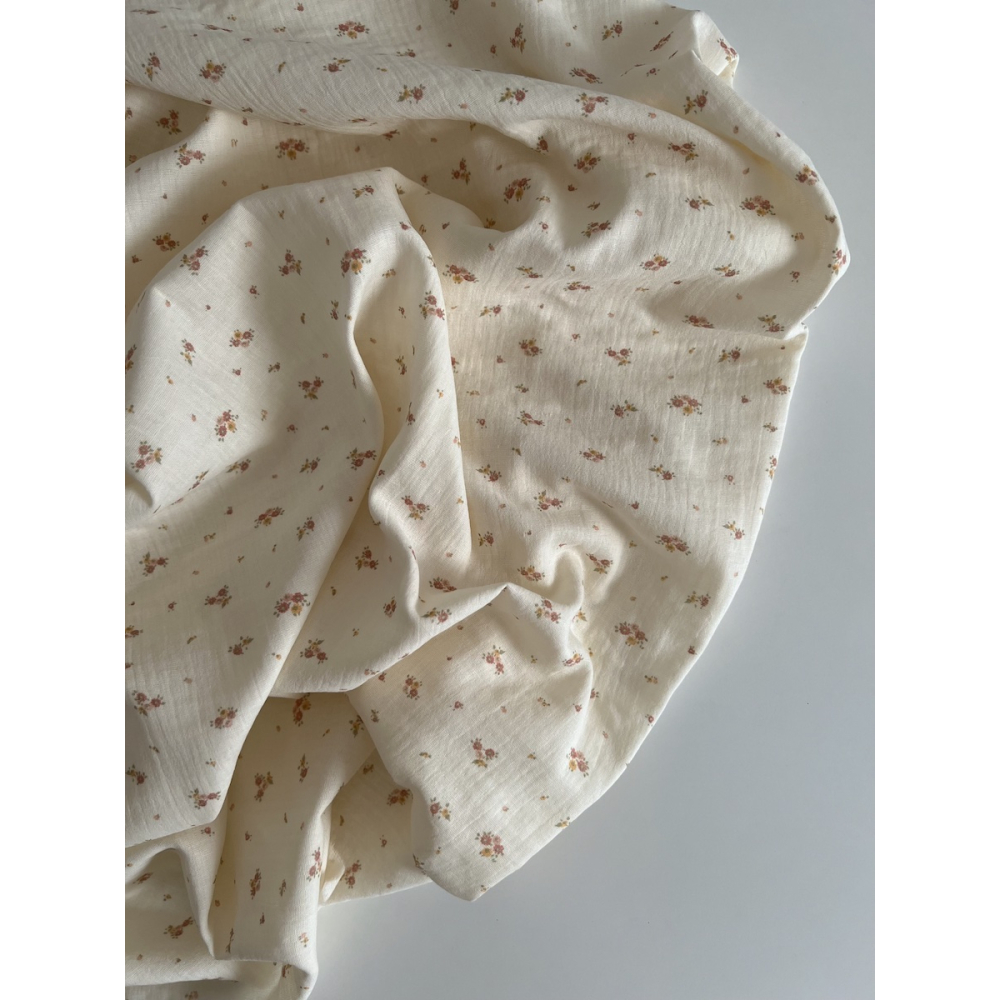 Aminata - Double gaze de coton coloris fond écru imprimé fleuri Tissus issus de l'agriculture biologique  - 10