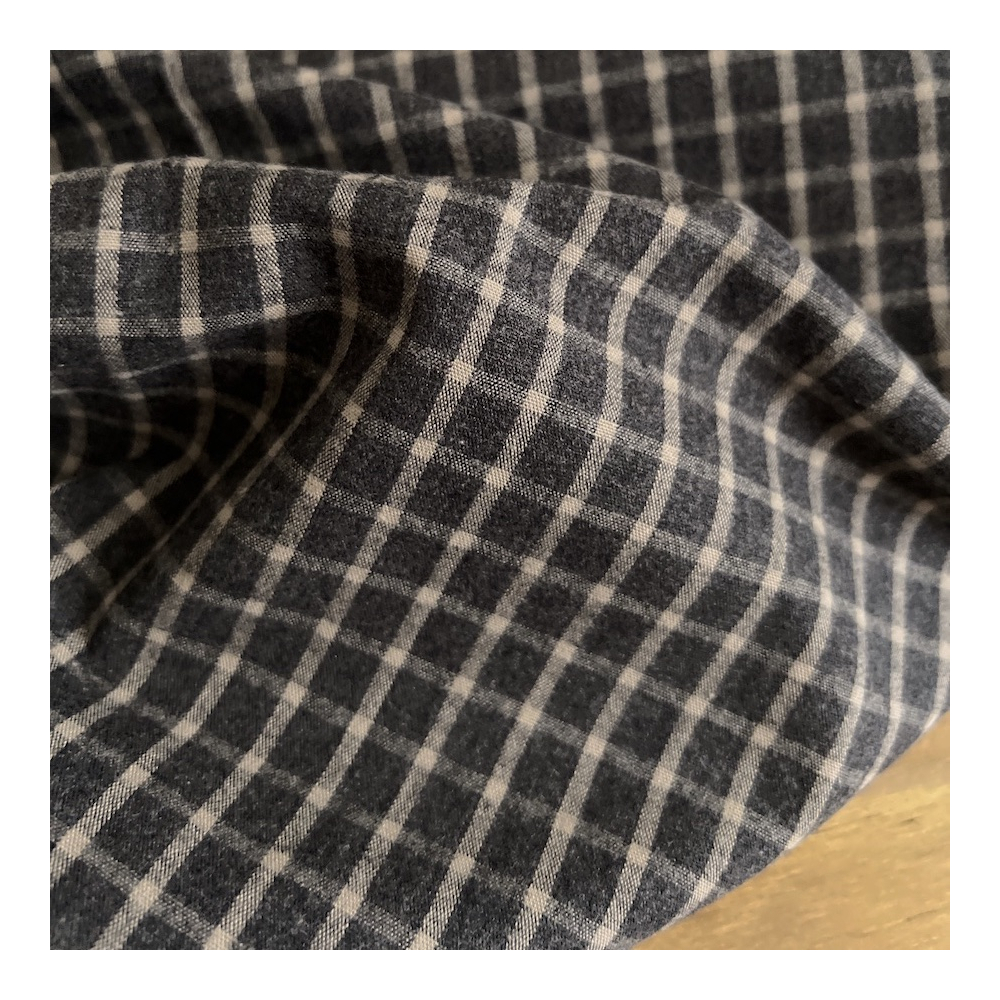 Jules - Popeline de coton tissé carreaux anthracite et cappuccino Tissus issus de l'agriculture biologique  - 1