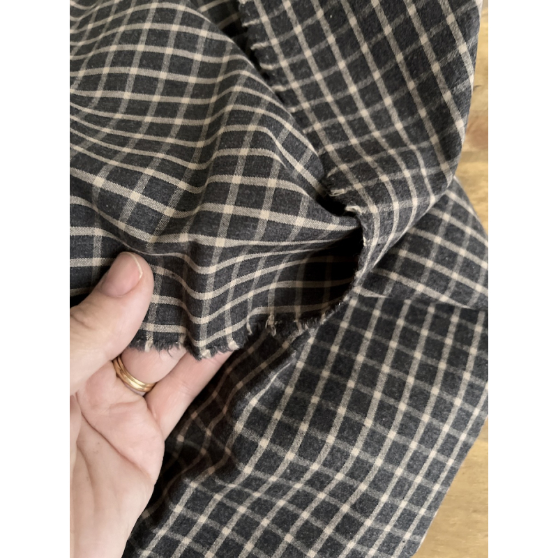 Jules - Popeline de coton tissé carreaux anthracite et cappuccino Tissus issus de l'agriculture biologique  - 3
