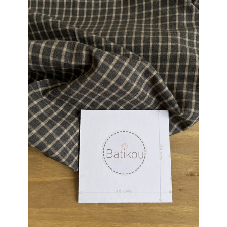 Jules - Popeline de coton tissé carreaux anthracite et cappuccino Tissus issus de l'agriculture biologique  - 2