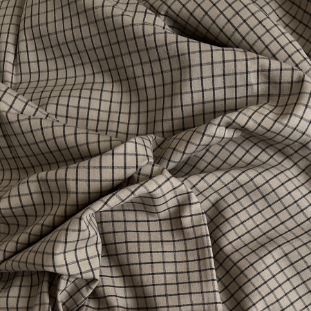 Jules - Popeline de coton tissé carreaux cappuccino et anthracite Tissus issus de l'agriculture biologique  - 2