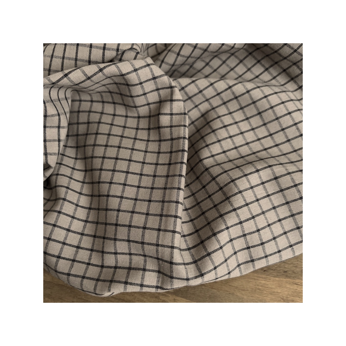 Jules - Popeline de coton tissé carreaux cappuccino et anthracite Tissus issus de l'agriculture biologique  - 1