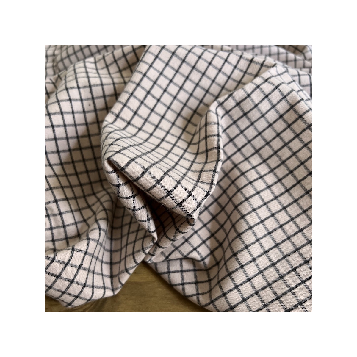 Jules - Popeline de coton tissé carreaux beige nude et anthracite Tissus issus de l'agriculture biologique  - 1