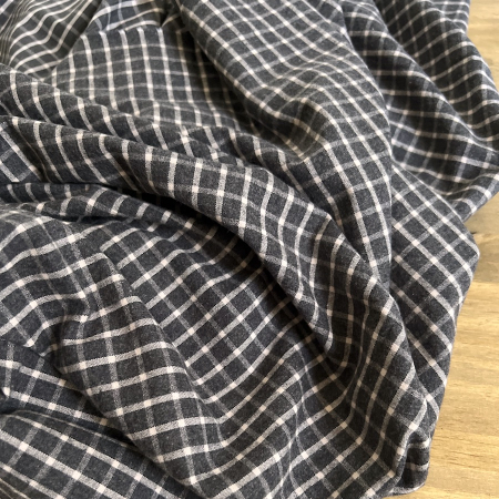 Jules - Popeline de coton tissé carreaux anthracite et beige nude Tissus issus de l'agriculture biologique  - 1