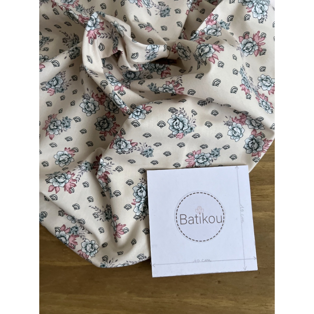 Monika - Popeline classique coton BIO fond nude à motifs fleuri Tissus issus de l'agriculture biologique  - 3