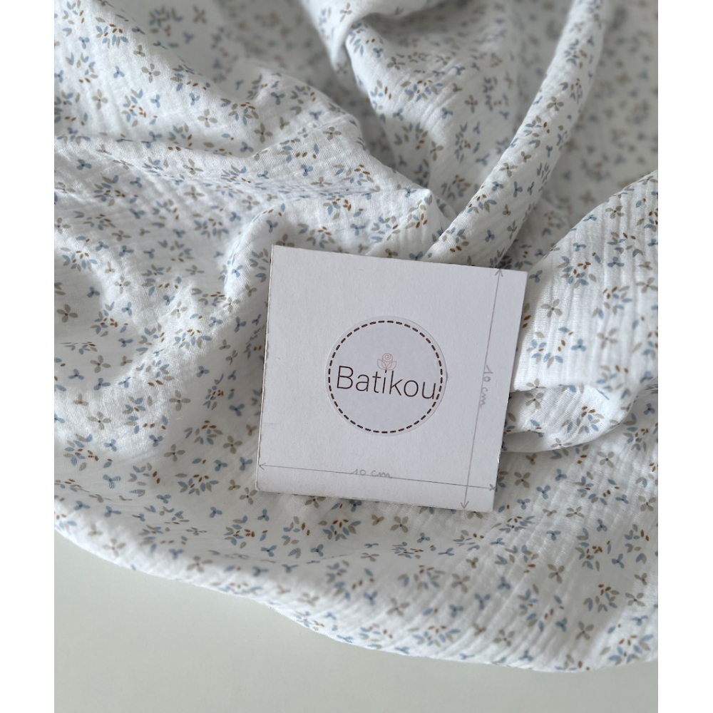 Double gaze de coton Jefine fond blanc à motifs bleu et gris Batikou - 4