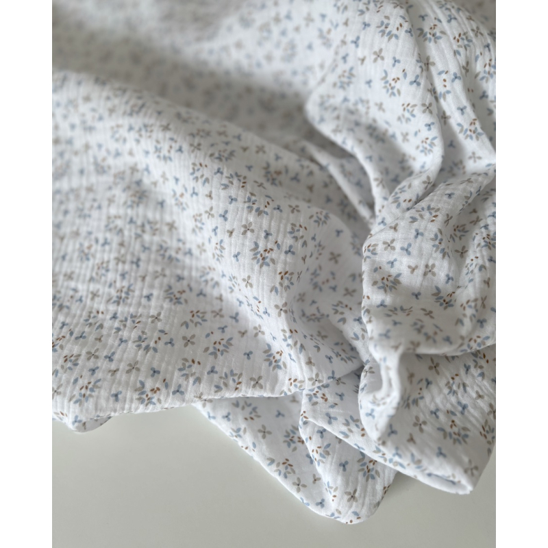 Double gaze de coton Jefine fond blanc à motifs bleu et gris Batikou - 6