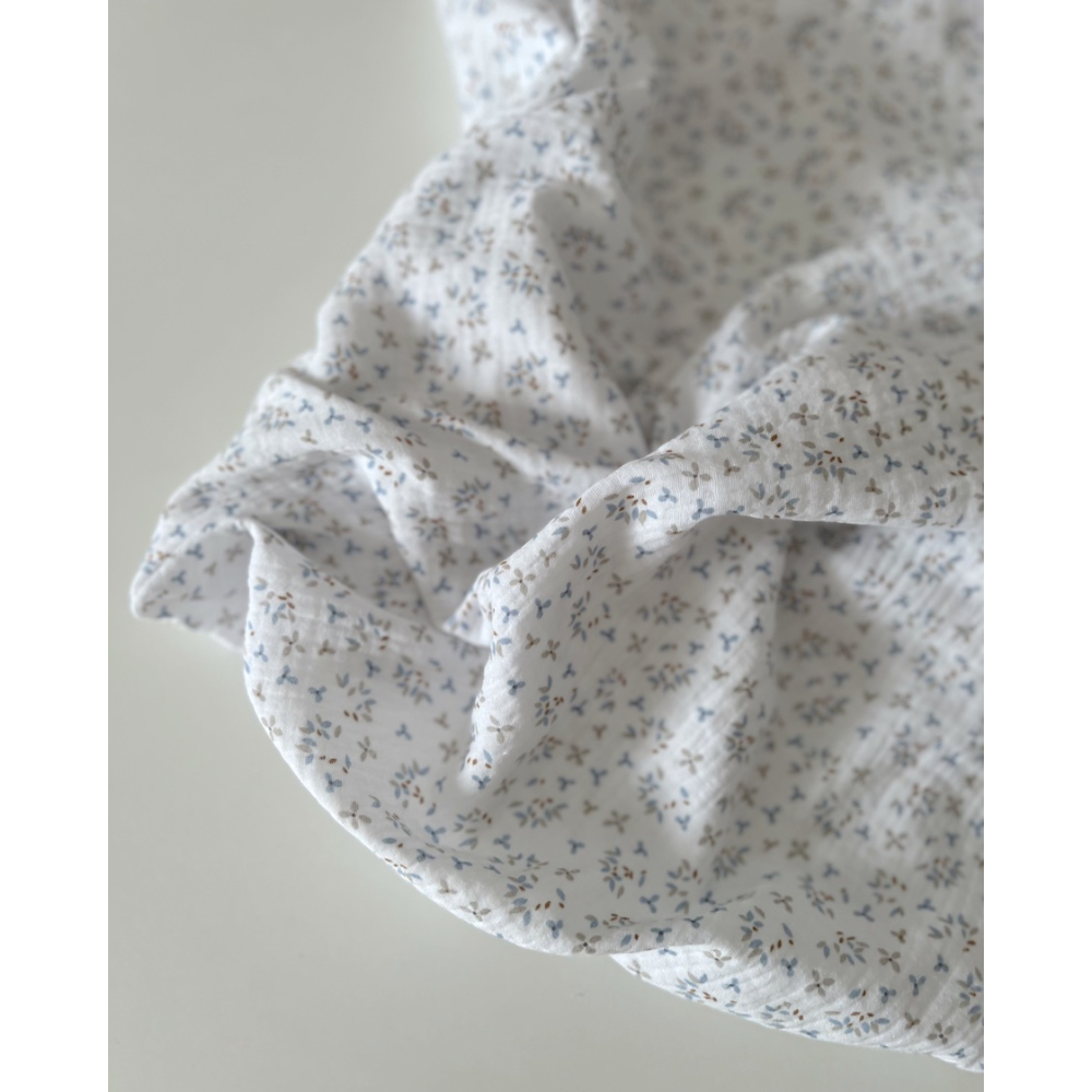 Double gaze de coton Jefine fond blanc à motifs bleu et gris Batikou - 8