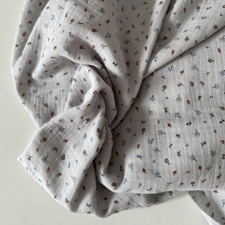 Tom - Double gaze de coton BIO gris petit motif Tissus issus de l'agriculture biologique  - 1