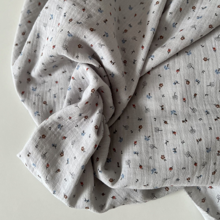 Tom - Double gaze de coton BIO gris petit motif Tissus issus de l'agriculture biologique  - 1