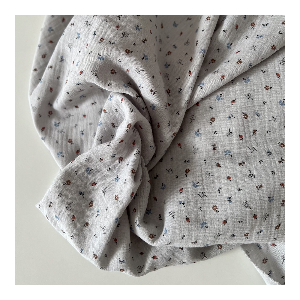 Tom - Double gaze de coton BIO gris petit motif Tissus issus de l'agriculture biologique  - 1