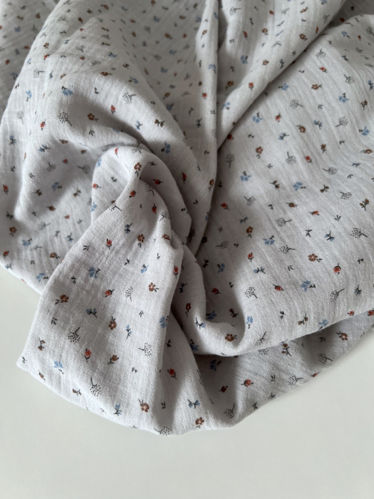 Tom - Double gaze de coton BIO gris petit motif Tissus issus de l'agriculture biologique  - 3