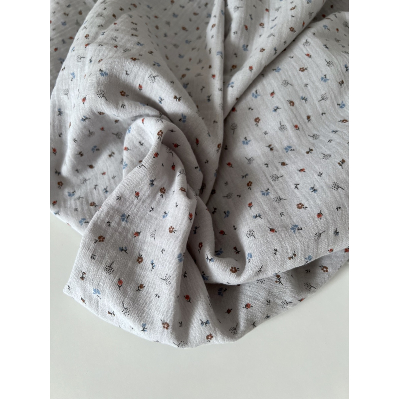 Tom - Double gaze de coton BIO gris petit motif Tissus issus de l'agriculture biologique  - 3