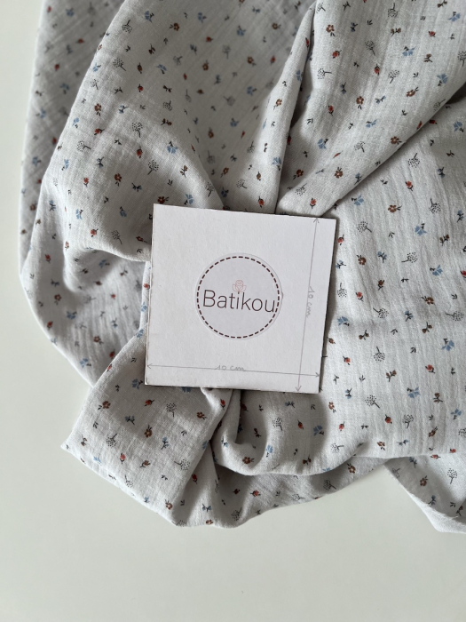 Tom - Double gaze de coton BIO gris petit motif Tissus issus de l'agriculture biologique  - 4