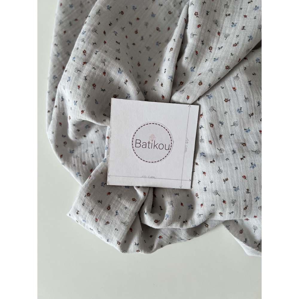 Tom - Double gaze de coton BIO gris petit motif Tissus issus de l'agriculture biologique  - 4