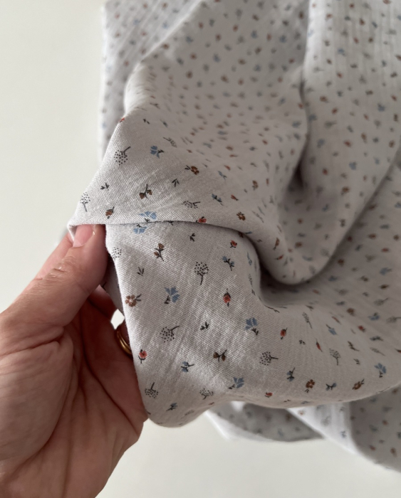 Tom - Double gaze de coton BIO gris petit motif Tissus issus de l'agriculture biologique  - 5