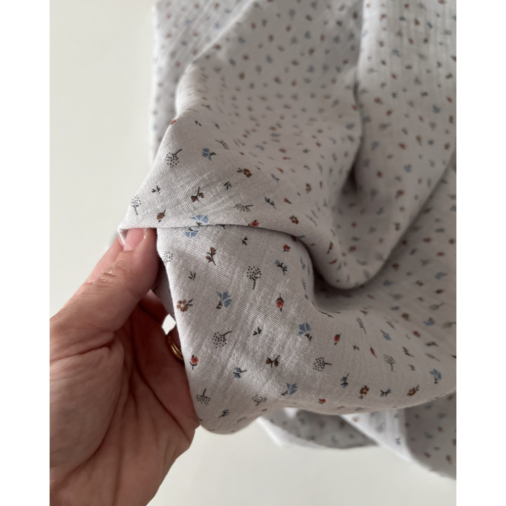 Tom - Double gaze de coton BIO gris petit motif Tissus issus de l'agriculture biologique  - 5