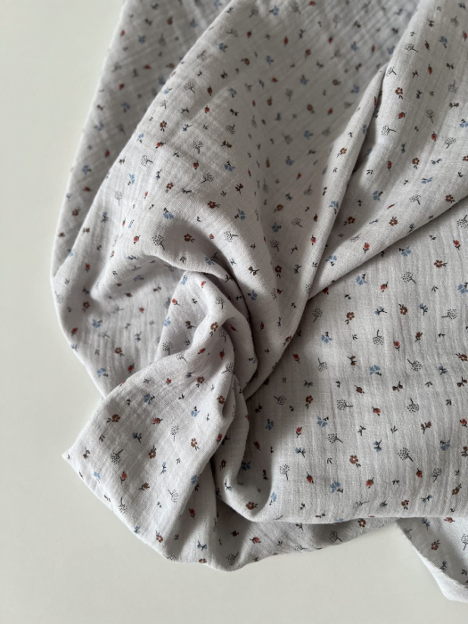 Tom - Double gaze de coton BIO gris petit motif Tissus issus de l'agriculture biologique  - 6