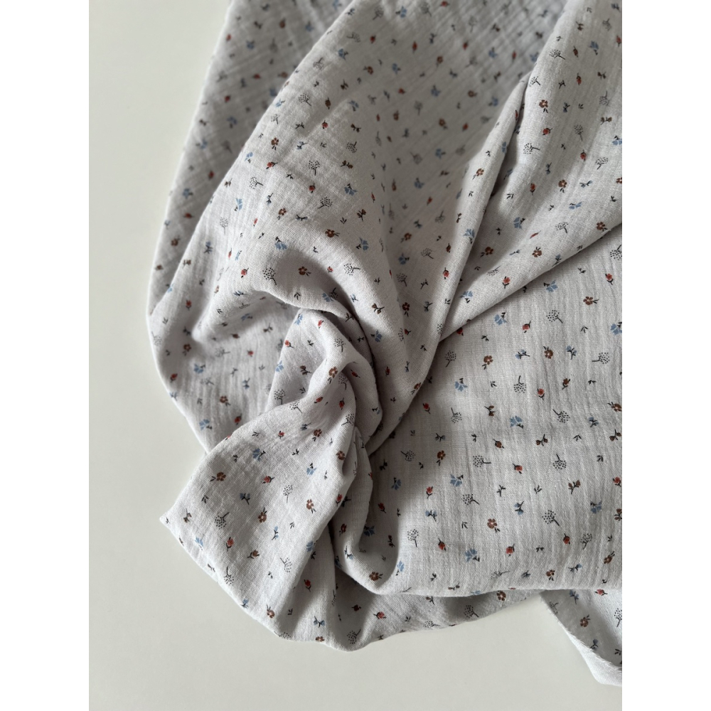 Tom - Double gaze de coton BIO gris petit motif Tissus issus de l'agriculture biologique  - 6