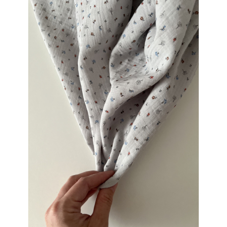 Tom - Double gaze de coton BIO gris petit motif Tissus issus de l'agriculture biologique  - 2