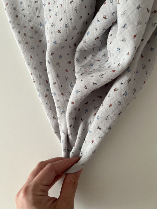 Tom - Double gaze de coton BIO gris petit motif Tissus issus de l'agriculture biologique  - 2