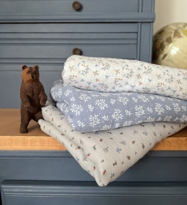 Tom - Double gaze de coton BIO gris petit motif Tissus issus de l'agriculture biologique  - 7