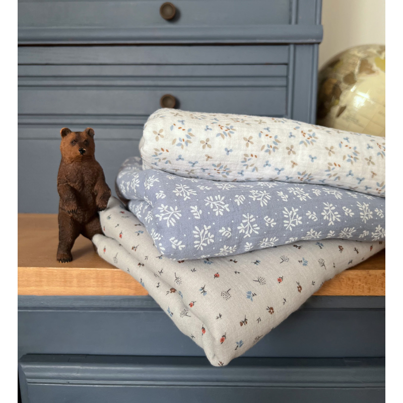 Tom - Double gaze de coton BIO gris petit motif Tissus issus de l'agriculture biologique  - 7