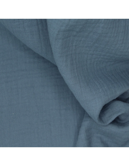 Double gaze de coton BIO unie bleu tempête