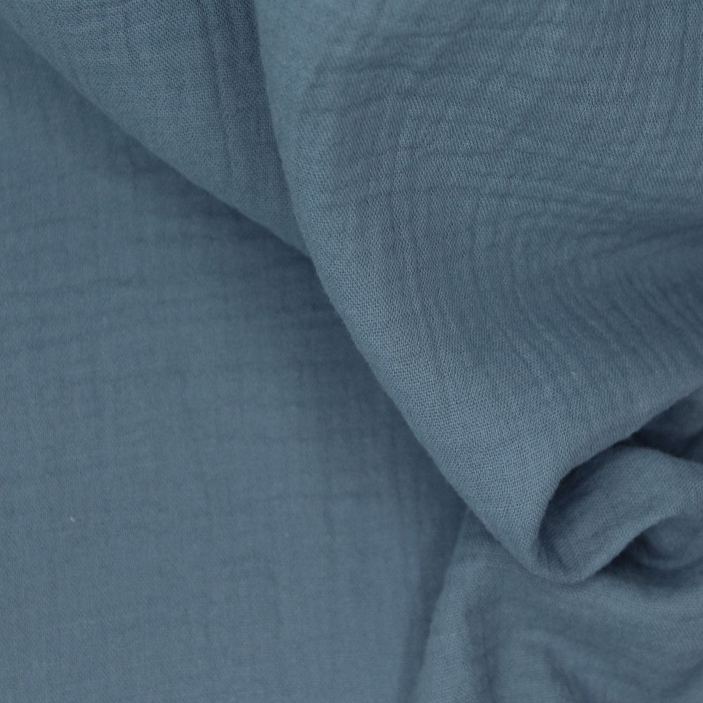 Double gaze de coton BIO unie bleu tempête